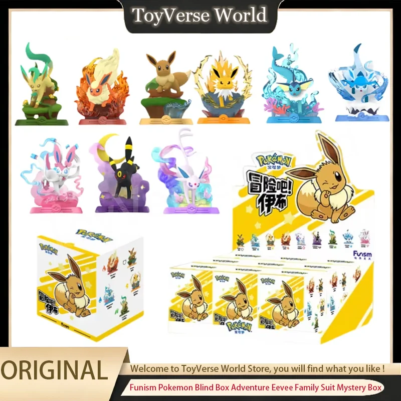 

Original Funism Pokemon Blind Box Adventure Eevee Family Suit Mystery Box Flareon Espeon Sylveon Action Figure Birthday Toy Gift