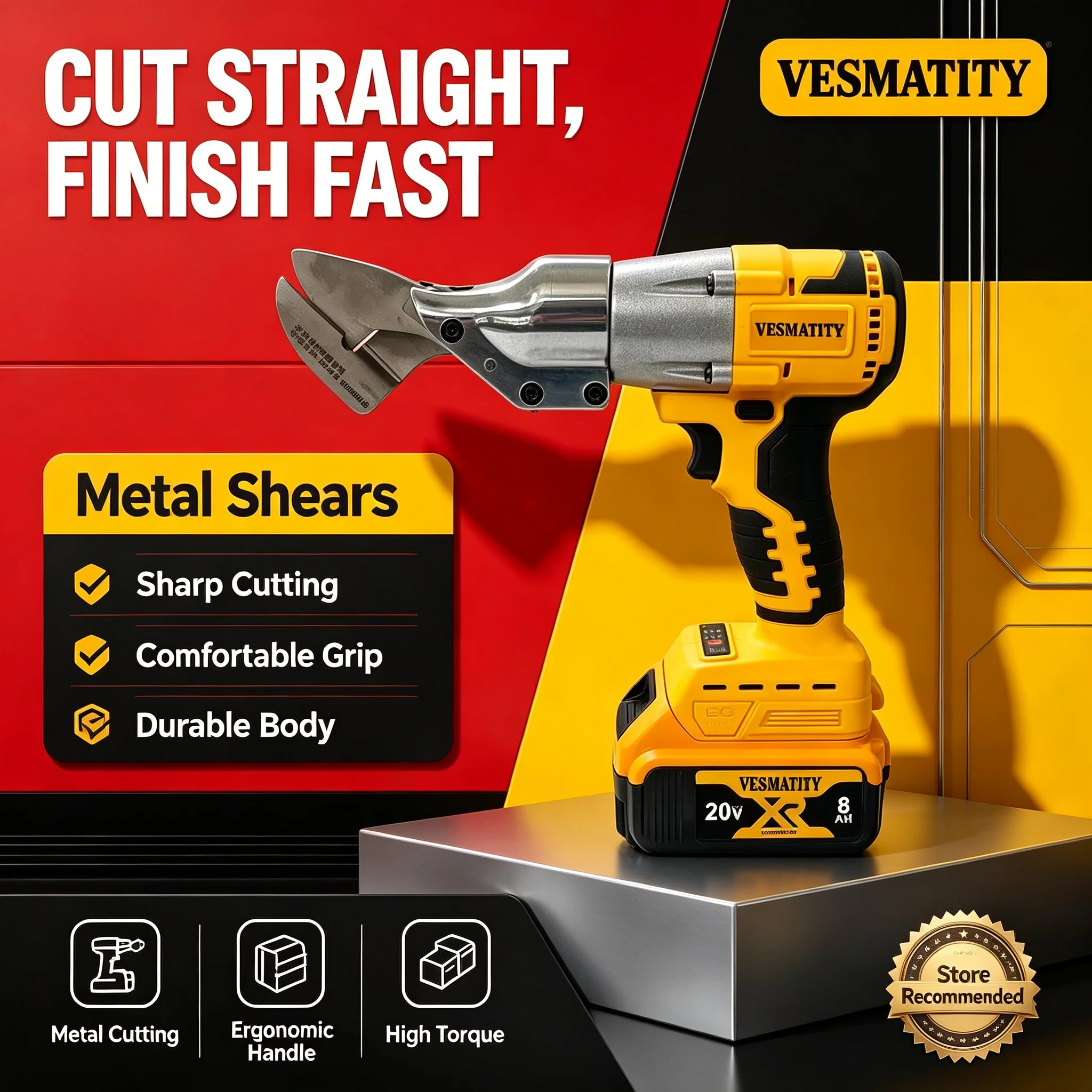Vesmatity Carbon Steel Blade Cutting Tool for 20V Battery Iron Scissors Brushless Electric Metal Shears 20V Cordless High