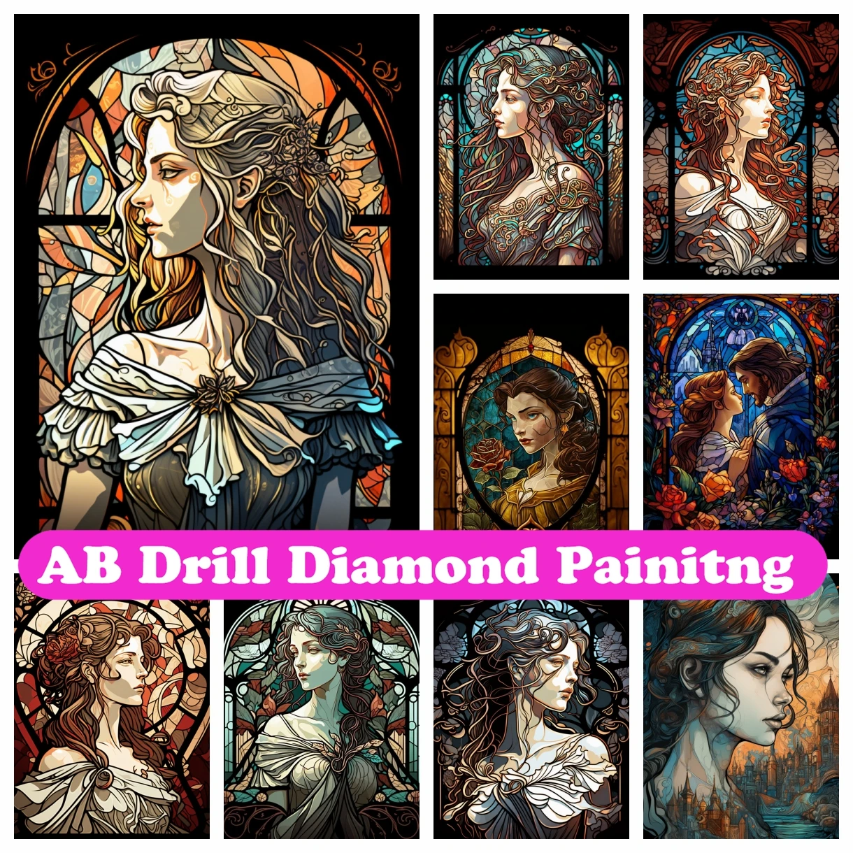 

Stained Glass Fantasy Woman 5D DIY AB Drill Diamond Painting Embroidery Cross Stitch Mosaic Rhinestones Hobby Home Decor Gift