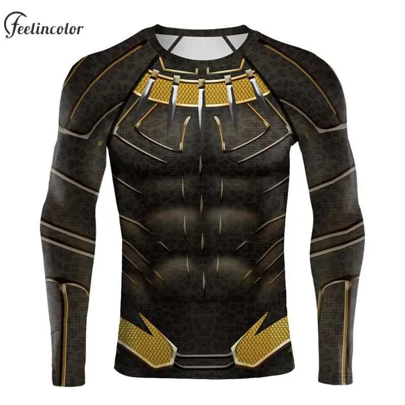 Superhero Black Panther Cosplay Compression T-Shirt for Men Halloween Party Tee Jogging Quick Dry Workout Tops Male Clothes