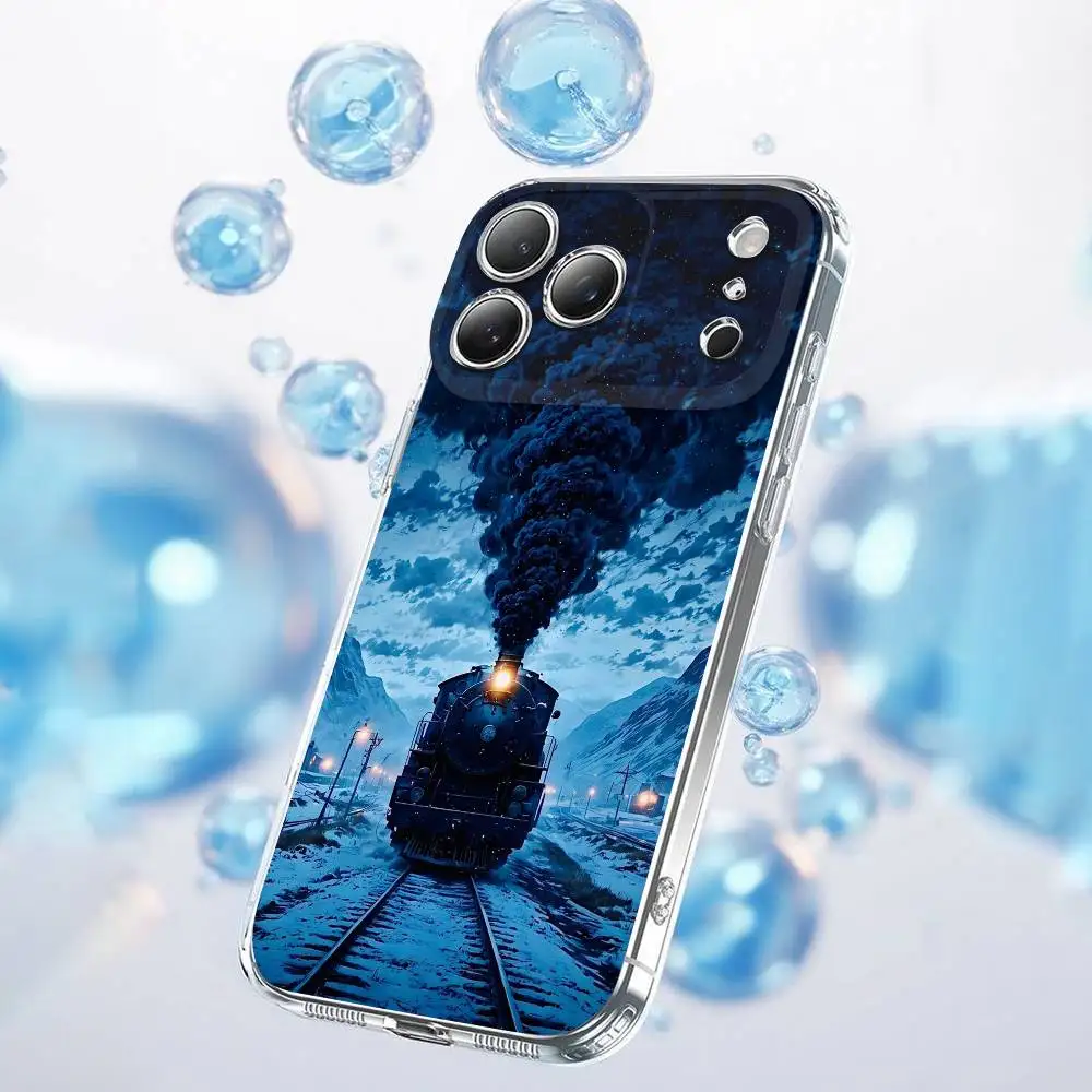حافظة هاتف كلاسيكية للسكك الحديدية Steam Train لهاتف iPhone 17,16,15,14,13,12,11 Plus, Pro,Max,Plus,E,Air,غطاء شفاف صغير