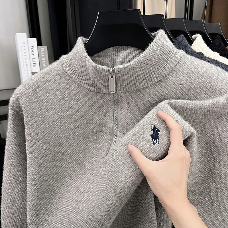 Luxusmarke Herrenpullover Winter Neu Verdickter Warmer Rollkragenpullover Mode Klassischer Paul Pony Bestickter Samt-Strickpullover – Detail 19
