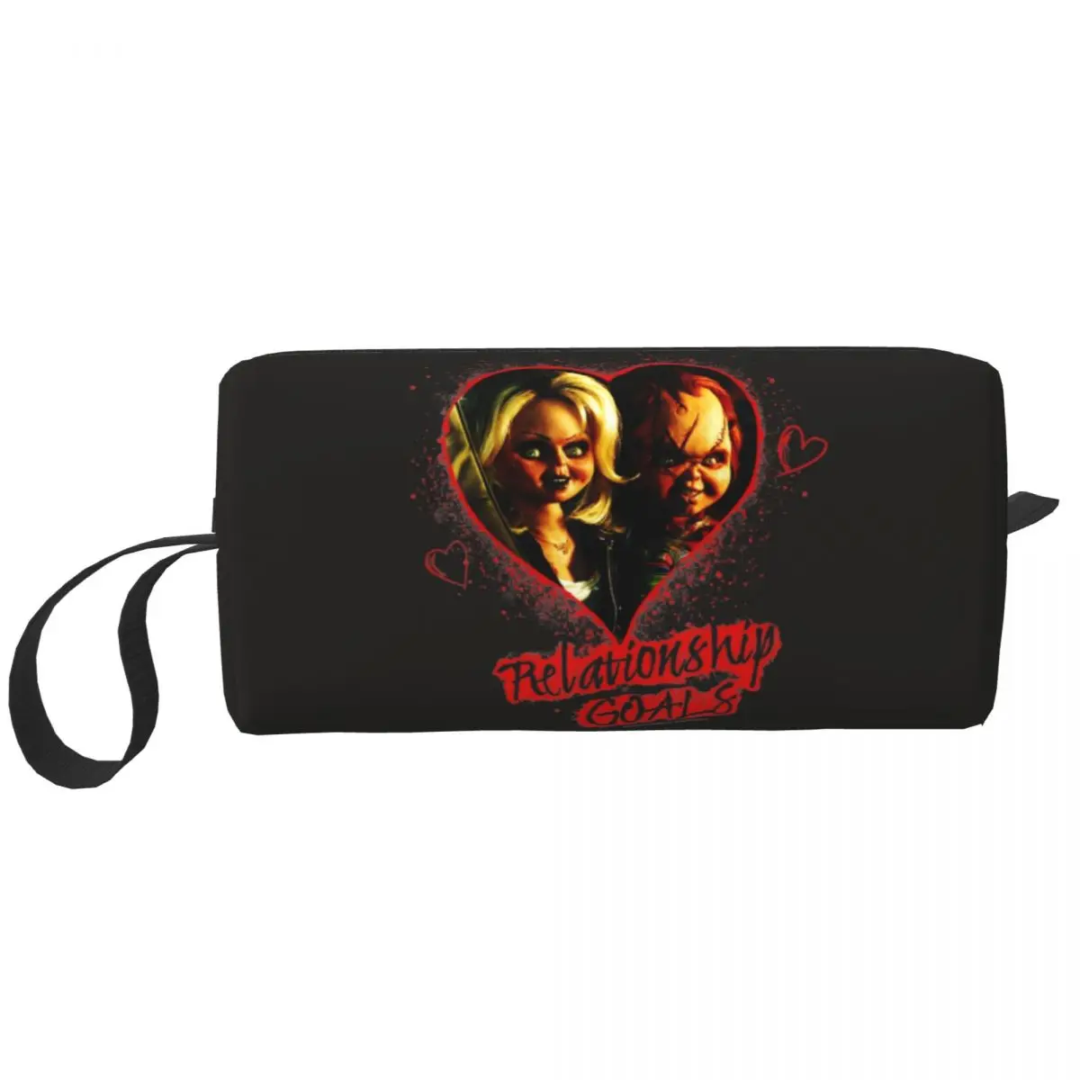 Childs Play Chucky And Tiffany Travel Cosmetic Bag Scary Horror Movie Makeup Toiletry Organizer Ladies Beauty Storage Dopp Kit