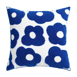Blue Flower Embroidered Pillow Cover Cushion Cover Cotton Pillowcase Flora Sofa Bedroom Home Decor