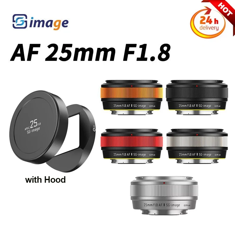 

SGimage AF 25mm F1.8 Camera Lens with Hood, Retro Ultra-thin Autofocus APS-C Large Aperture Lens For Sony E Fuji XF Mount