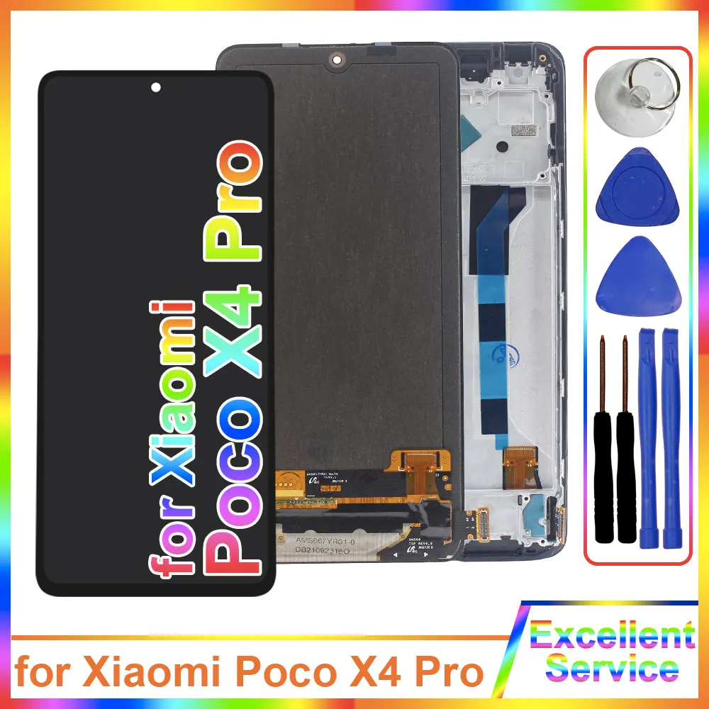 Super AMOLED LCD for Xiaomi Poco X4 Pro 5G LCD Display Touch Screen Digitizer Assembly for Poco X4 Pro 2201116PG LCD With Frame