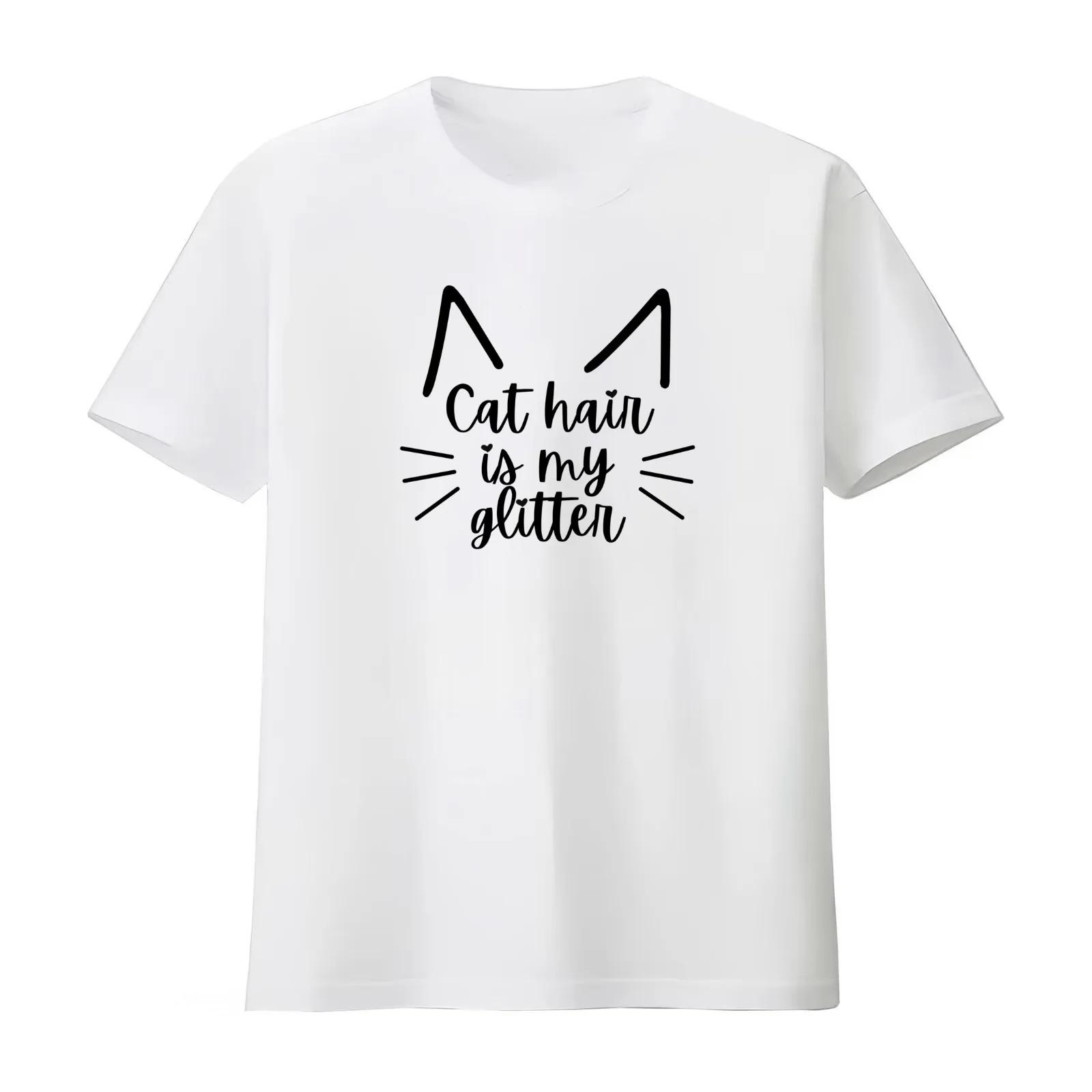 Cat Hair is my Glitter T-Shirt Summer Casual Cotton Tee Oversized Streetwear Tops Vintage Graphic Print Unisex Men Women