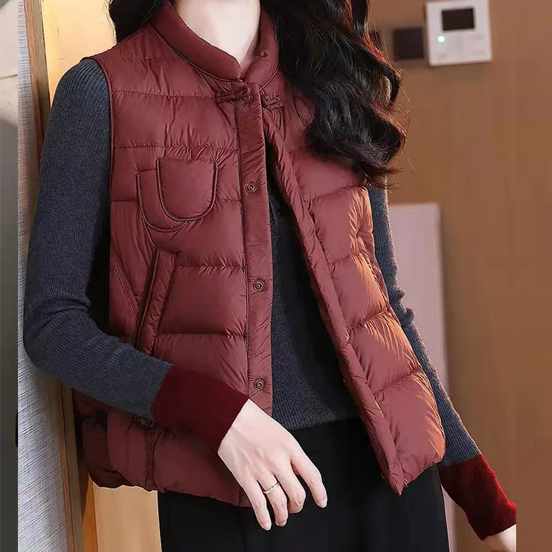 Down cotton jacket women 2026 new light thin solid color sleeveless waistcoat over vest inner layer women's cotton coat clothing