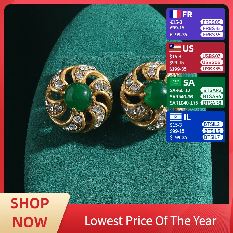 

Vintage Round Green Glazed Flower Wreath Earrings Gold Color Rhinestones Indian Jewelry Antique Luxury Jewelry for Women 2025