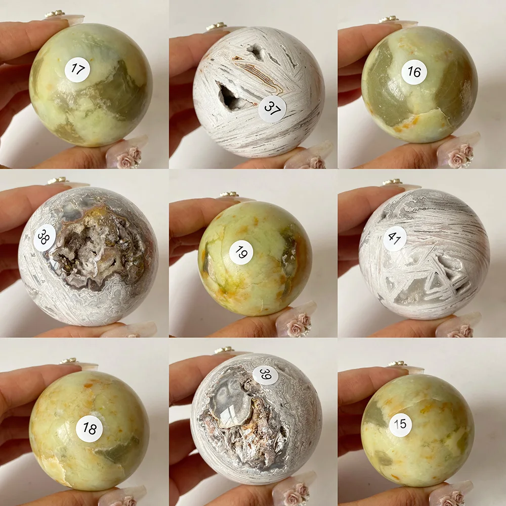 Natural Polished Green Jade & Crazy Lace Agate Sphere Crystal Ball Mineral Specimen Home Decor Collection Ornament Gift