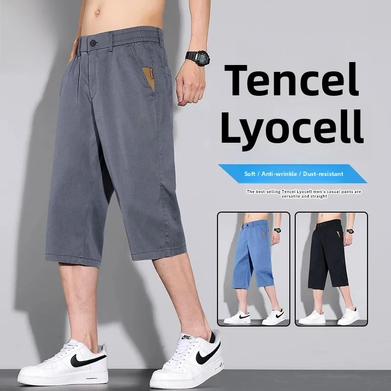 Linen Casual Men's Shorts Knee-Length Seven-Point Thin Summer Breathable Business Gentleman Style Straight Leg Pants