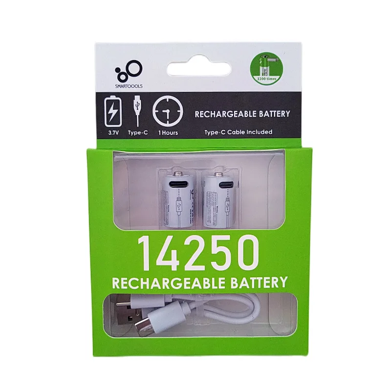 Batería de litio recargable por USB, dispositivo PLC de carga a través del cable de carga tipo c, 3,7 V, 300mAh, 14250