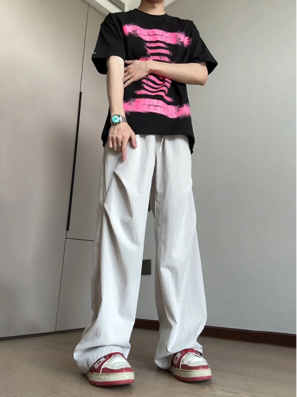 

Легкие плиссированные рабочие брюки-карго для мужчин, летние, тонкие, из ледяного шелка, быстросохнущие, свободного кроя, струящиеся, прямые, повседневные брюки