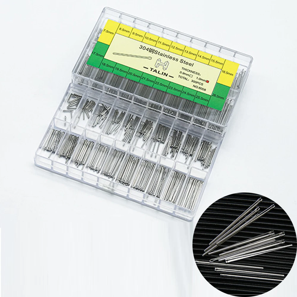 

300pcs Watch Band Split Pins Stainless Steel Watch Strap Link Pins Bar 0.8mm 0.9mm 1.0mm With Box Watch Repair Tools Accessories