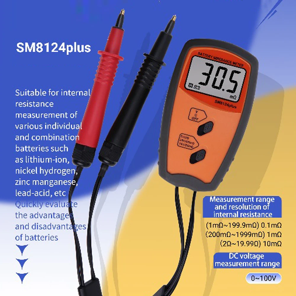 Sm8124plus Batterij Interne Weerstand Tester Voltmeter Draagbare Hoge Precisie Lcd-Display Batterij Meter Lage Spanning Prompt