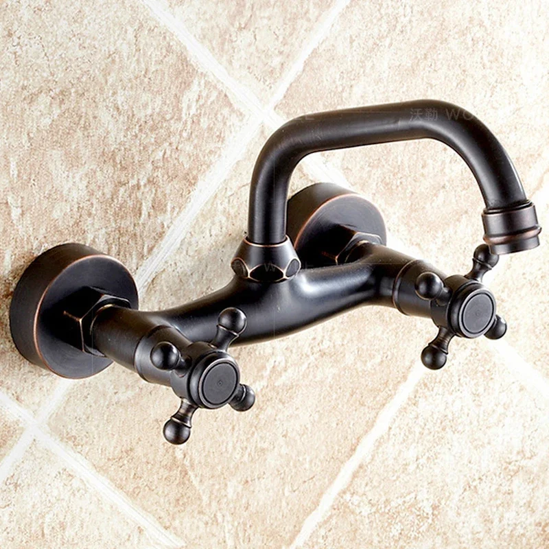 

Antique Brass Wall Mounted Basin Faucets Bathroom Faucet Dual Handles Bathtub Hot Cold Water Mixer Tap