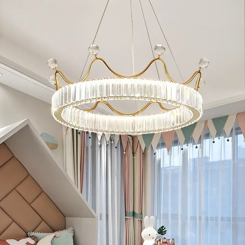 Nordic creative light luxury crown crystal chandelier post-modern simple room bedroom light