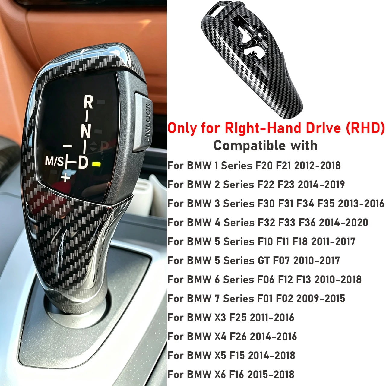 RHD Auto-Schaltknauf-Abdeckung Ersatz für BMW 1 2 3 5 7 Serie F10 F20 F21 F22 F11 F01 X1 X3 X4 M5 F30 F25 F Chassis – Detail 4