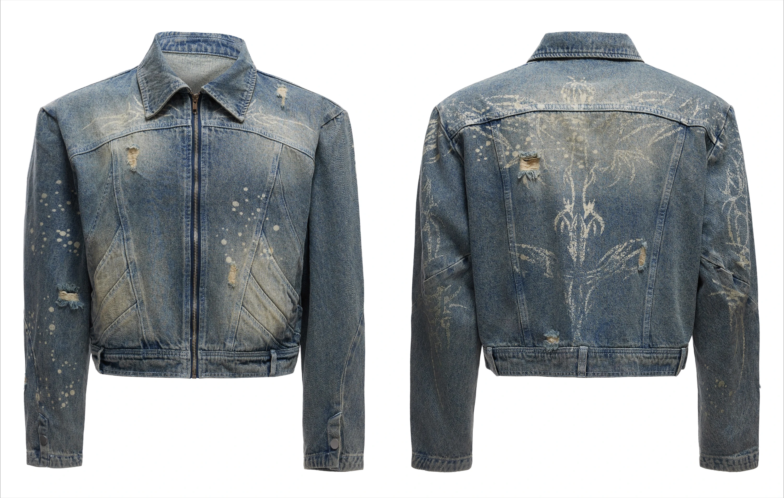 Męskie kurtki jeansowe z dziurami, krótkie, luźne, z klapami, eleganckie, na jesień 2025, męskie, przystojne, z długim rękawem, zapinane na zamek, bawełniane płaszcze jeansowe.