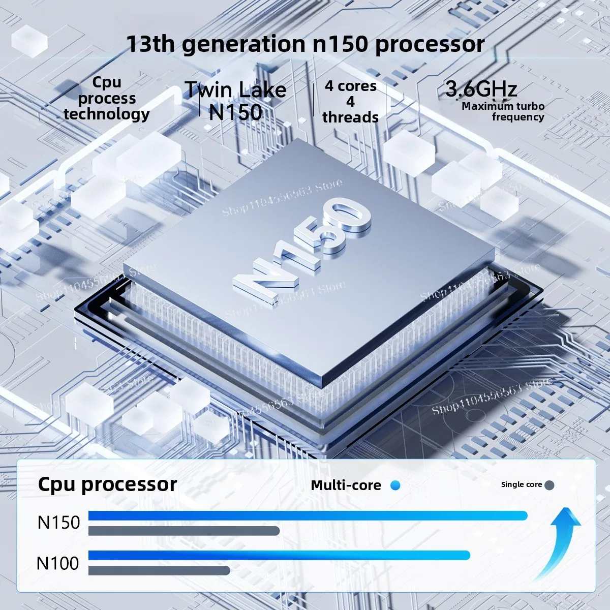 N150 Mini PC, Triple 4K Display Output Compact Desktop Computer for Business Office and Portable Use