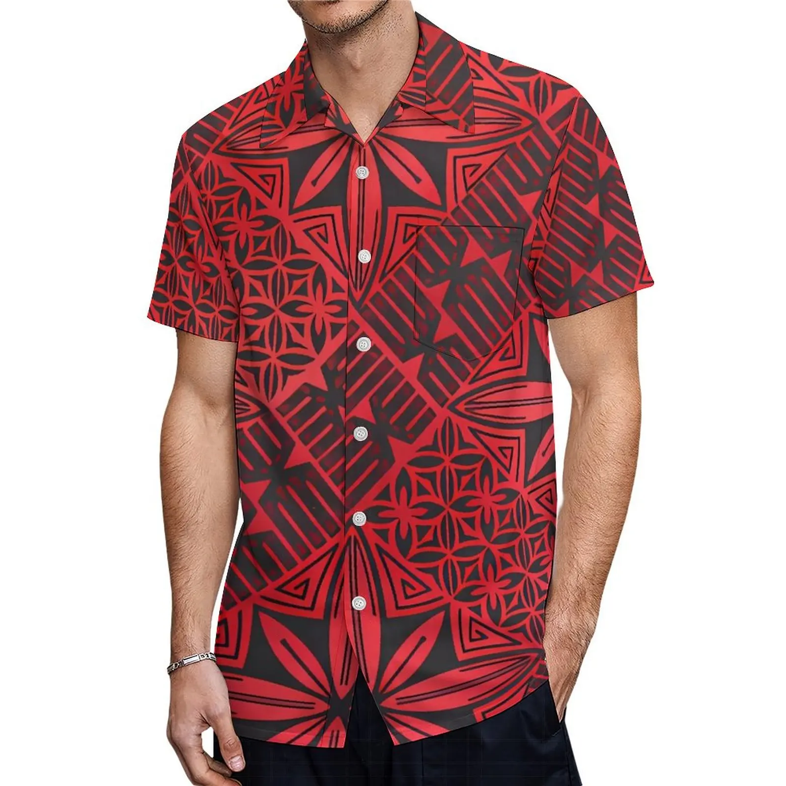 Hot Couple Sets Samoa Fijian Women'S Polynesian Dress Matching Men'S Shirt Elegant Women'S Off-The-Shoulder Dress Tailored