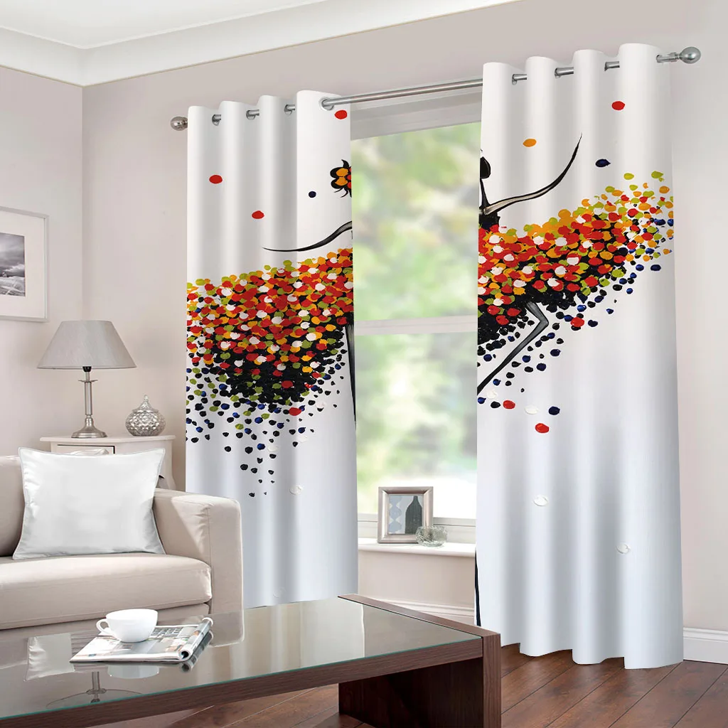 Customized Curtains For Bedroom Eyelet Abstract Flower Girl Print Pattern Light Blocking Thermal Window Drapes For Kids Bedroom