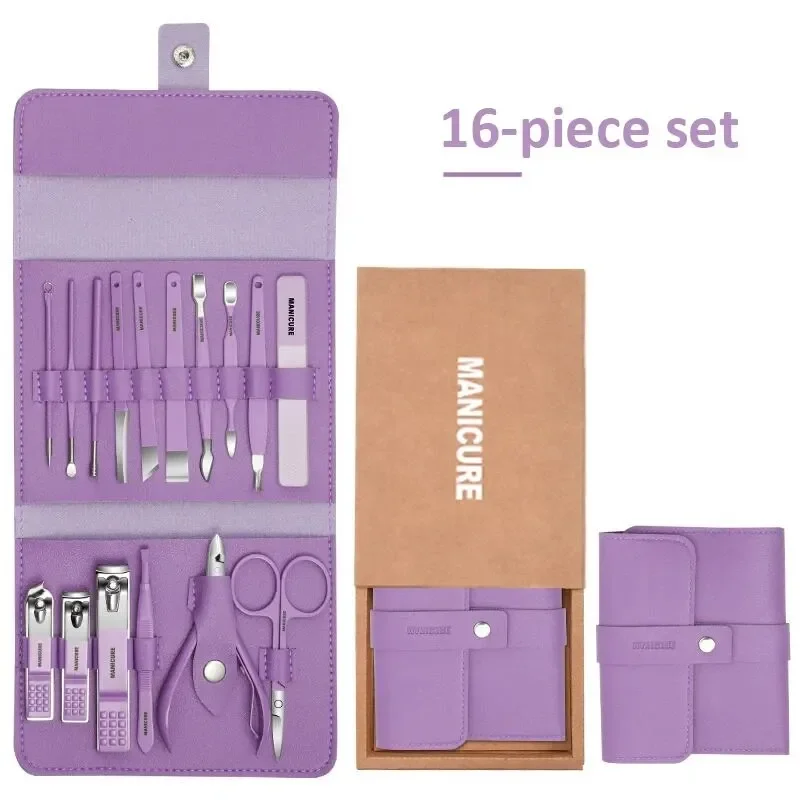 12-16 unids/set de cortaúñas de acero inoxidable, juego de cortaúñas con bolsa plegable, Kits de cortador de manicura, tijeras, herramienta de maquillaje de belleza