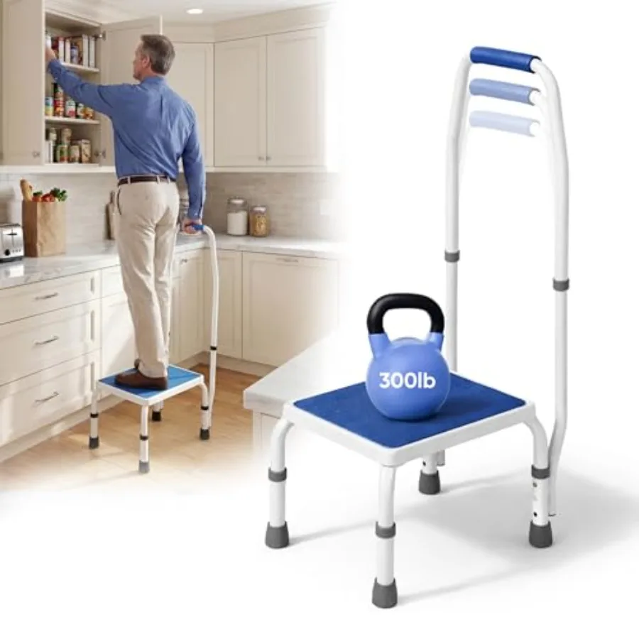 

Регулируемая по высоте подставка-ступенька/подножка AdjustaStep tm Deluxe с ручкой/поручнем. Современный дизайн в бело-синих тонах. Утепленные нескользящие ручки