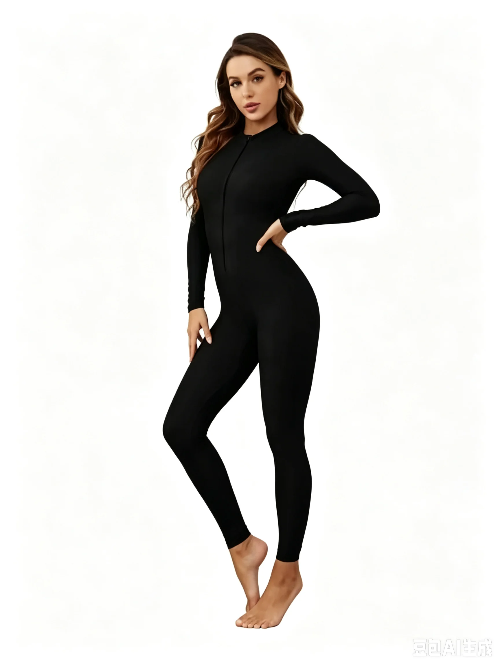 speerise Women's Jumpsuits Long Sleeve Zipper Turtleneck One Piece Bodycon for Yoga Clubwear