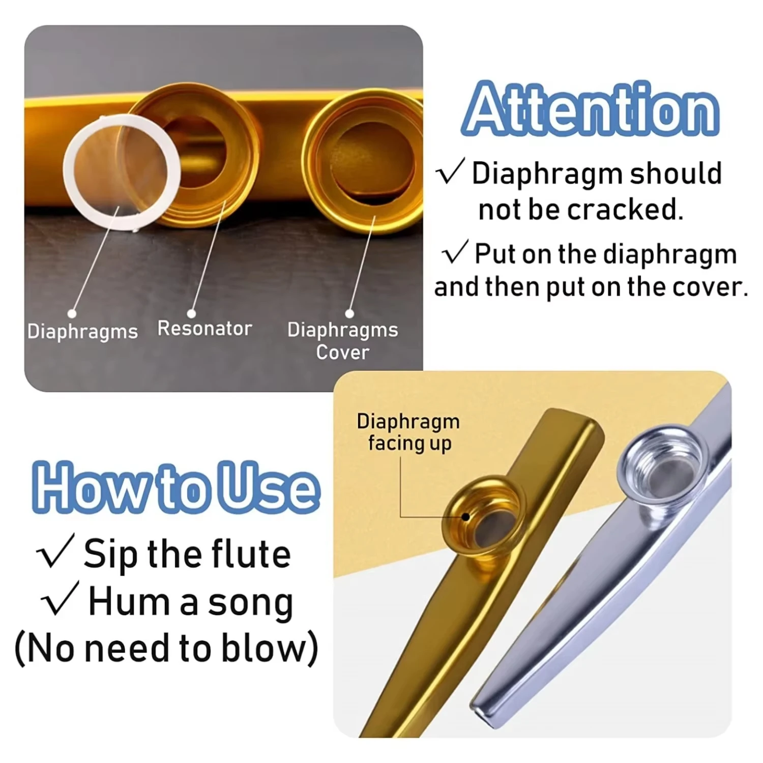 Metal Kazoo Musical Instrument Flutes Diaphragm Mouth Kazoos Musical Instruments Good Companion for Guitar Kazu Flute Small Tool
