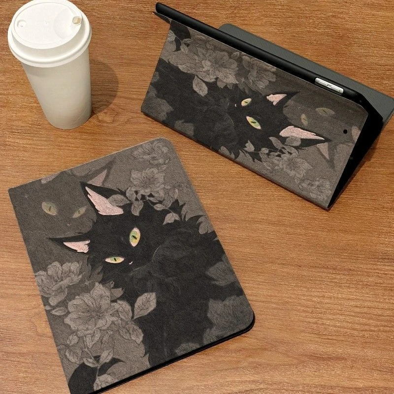 Oil Painting Black Cat Book Style Tablet Case for Xiaomi Pad 7 8 Pro 11.2in 5 6S Pro 12.4in Redmi Pad SE 11in Shockproof Cove