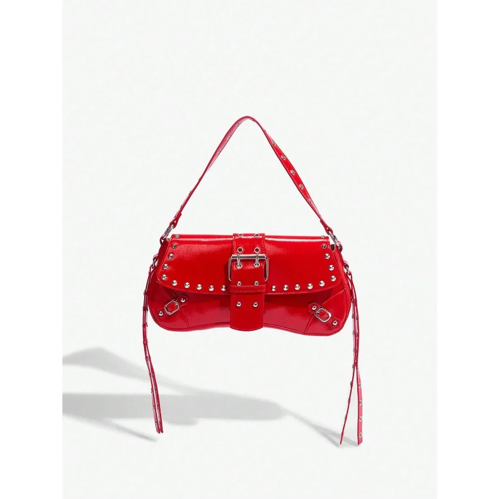 Fashionable Black Stud Shoulder Bag For Women, Versatile, Shopping Bag, Cool, Street Bag, Teenagers