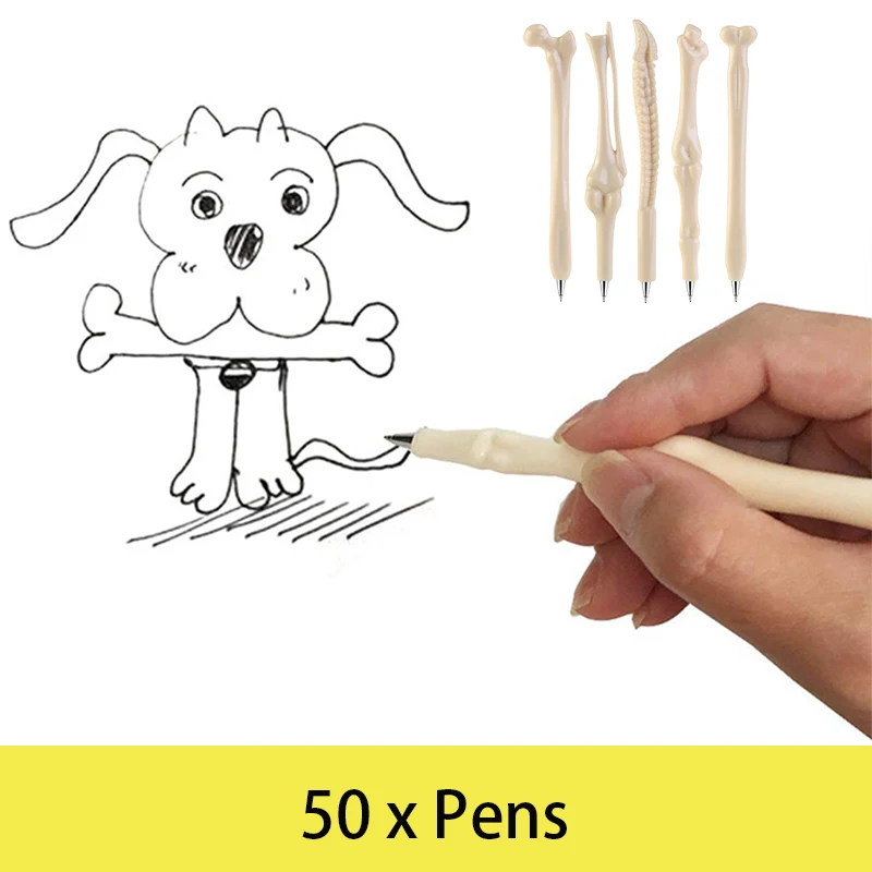 50Pcs Novelty Nurse Bone Pens Bone Design Black Ink Ballpoint Pens Nurses Doctors Medical Student Fun School Supply