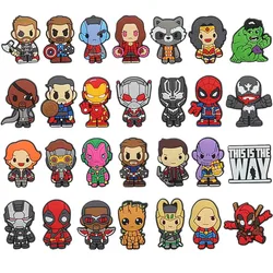 Dijes de superhéroes de Los Vengadores de Marvel, zuecos de zapatos, toboganes de burbujas, accesorios de zapatos de PVC, decoraciones para niños, conjunto de regalos, 28 piezas