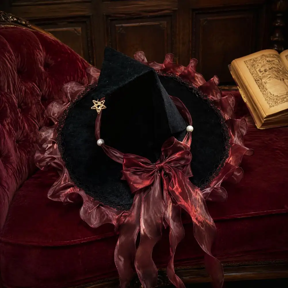 Outdoor Indoor Holiday Decor Halloween Witch Hat with Pointed Top Durable Polyester Costume Accessory Bow Decor for Haunted