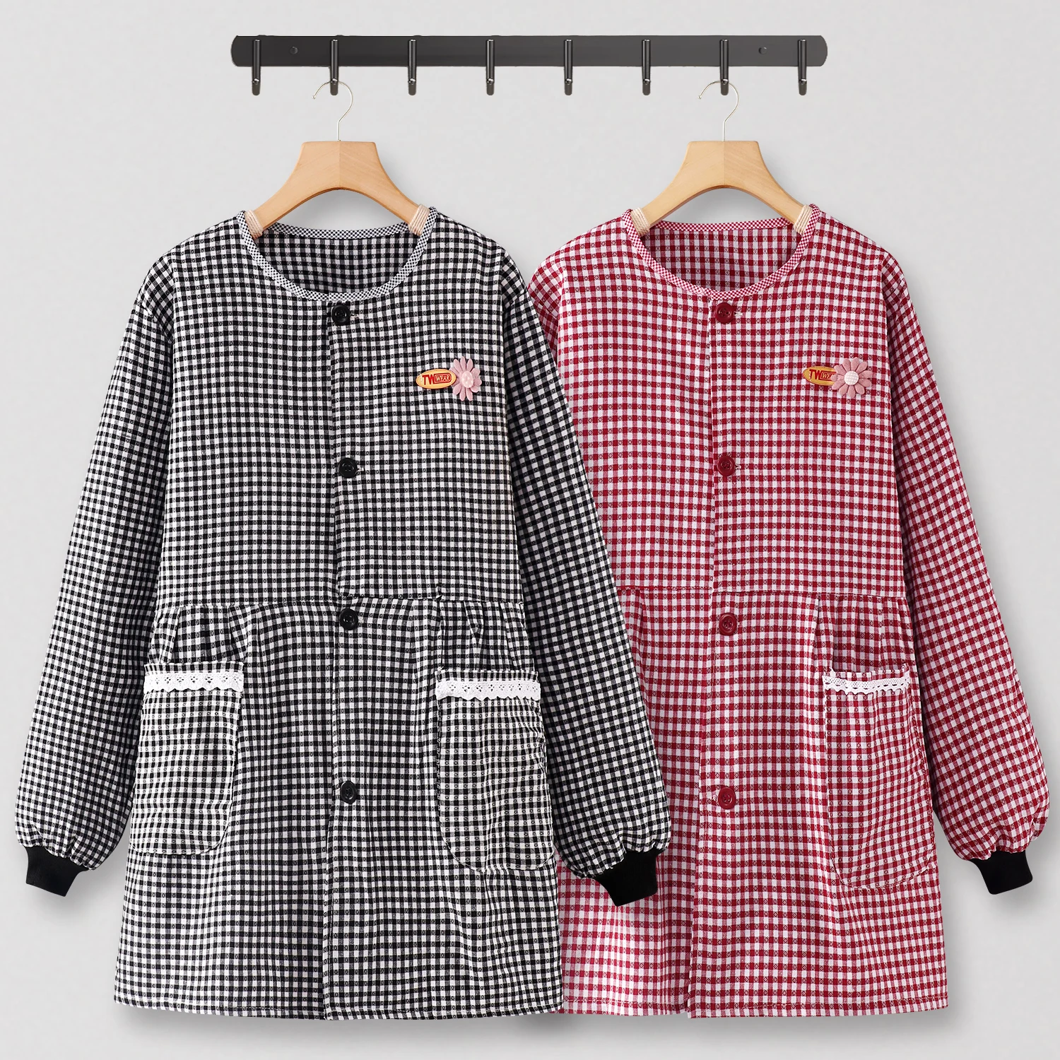 

Длинный кухонный фартук для молодых женщин, защитная одежда для работы на кухне, хлопковый, с принтом, универсальный размер