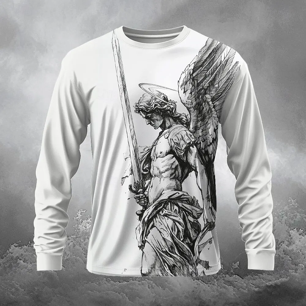 

Vintage Angels And Demons Graphic Men's Long Sleeve T-Shirt Daily Casual Outdoor Sports Round Neck Pullover Street Harajuku Tops