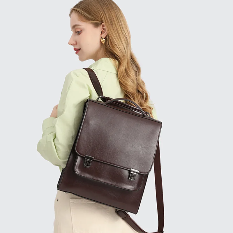 Genuine Leather Women Backpack Cross Body Bag Book School Bags Real Cowhide Lady Female Laptop Daypack Messenger Shoulder Bags