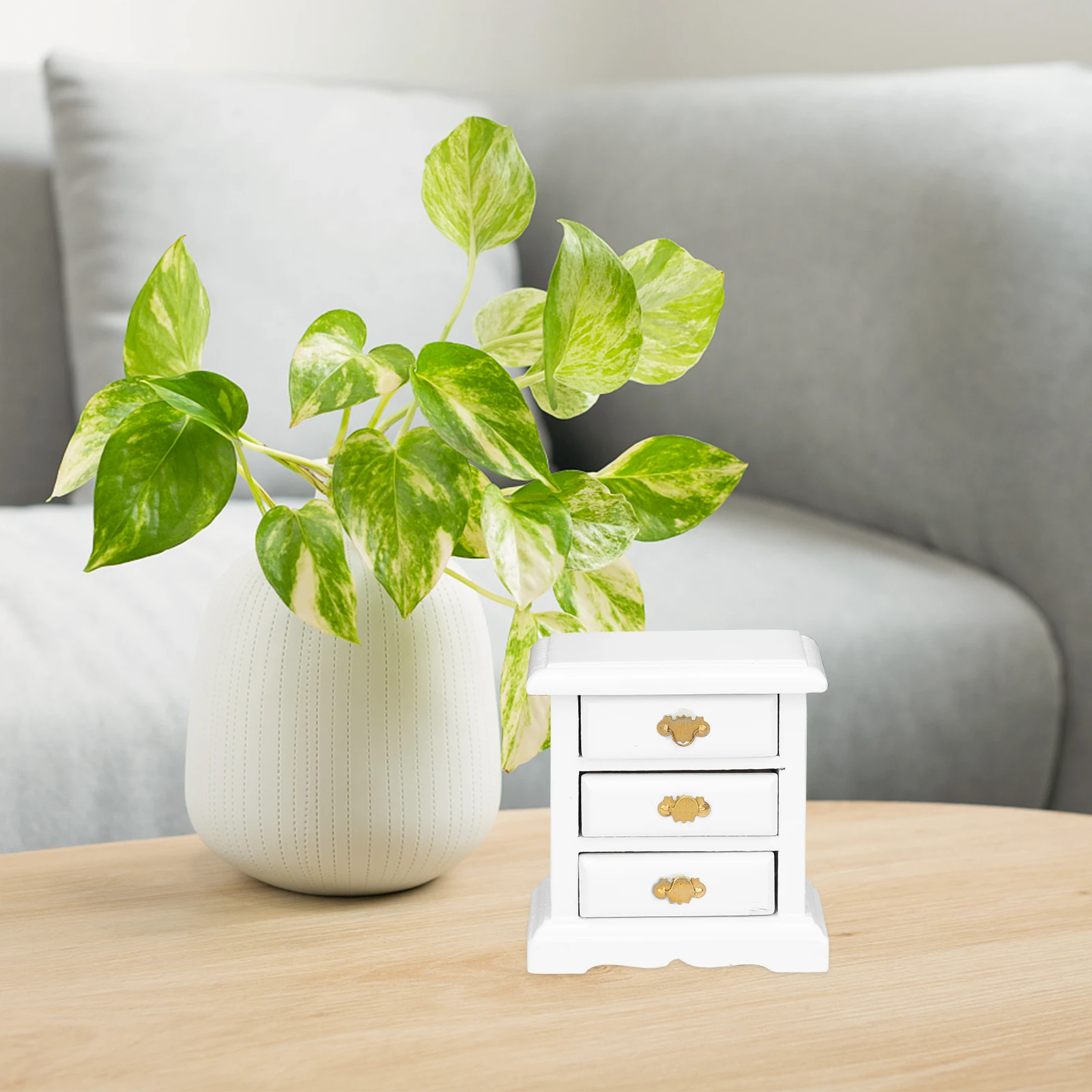 

Mini White Drawer Cabinet Wood Mini Cabinet Ornament for Dollhouse Decor Small Storage Craft Fine Craftsmanship Smooth Surface