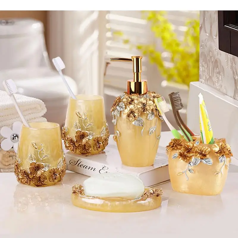 Resin Bathroom Set Toiletries Accessories Wash 5 Piece Sets Mouthwash Cup Toothbrush Holder Lotion Bottle Soap Dish