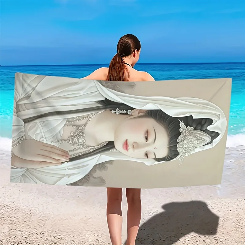 Statue of the Hug-Hands Guanyin polyester microfiber beach towel is highly absorbent, suitable for swimming and beach outings