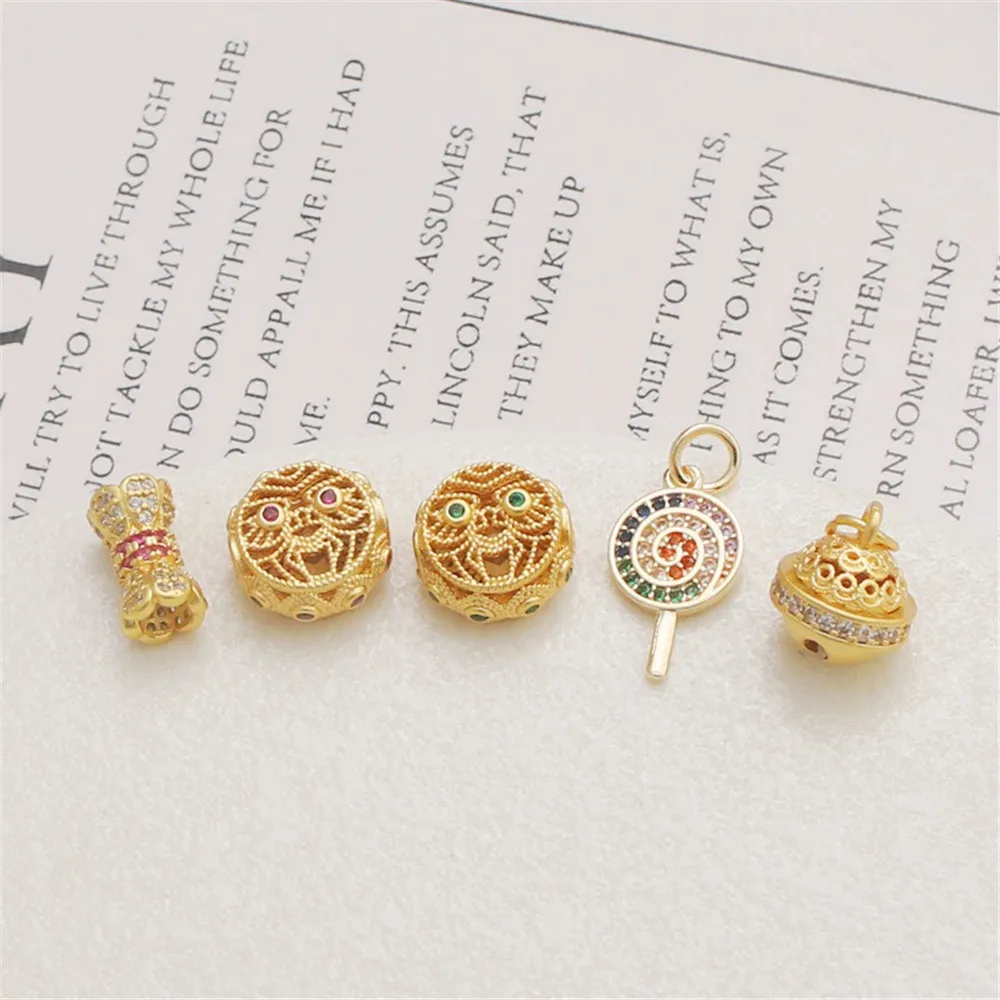 14K Gold Color  Zircon Bell, Small Pendant, Waist Drum, Lollipop, Necklace, Pendant, Bead Partition DIY Jewelry Accessories.