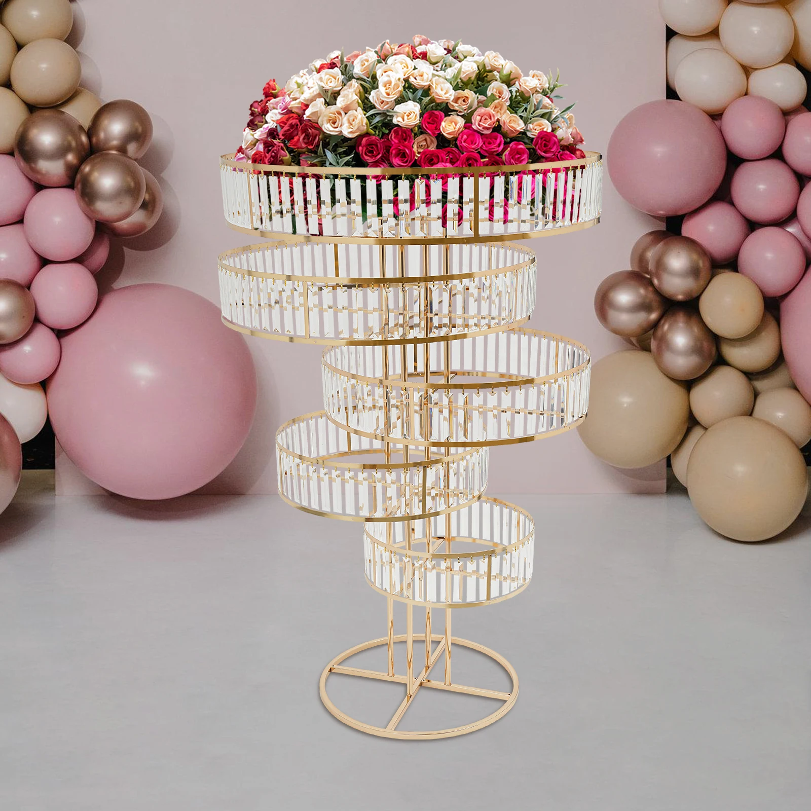 

Wedding Gold Crystal Flower Stand, Round Pedestal Stand, Crystal Flower Stand
