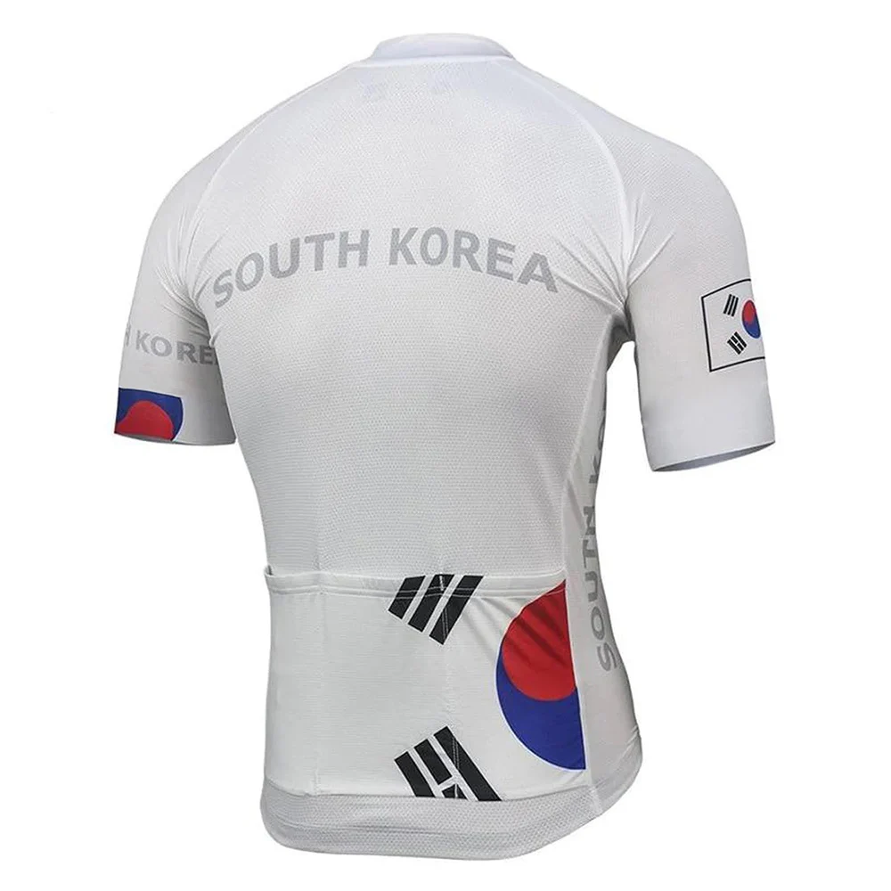 New Men's Korea National Flag Team Cycling Jersey Kit White Bike Shirt  Riding Sets Clothing Wear Black Shorts Lycra