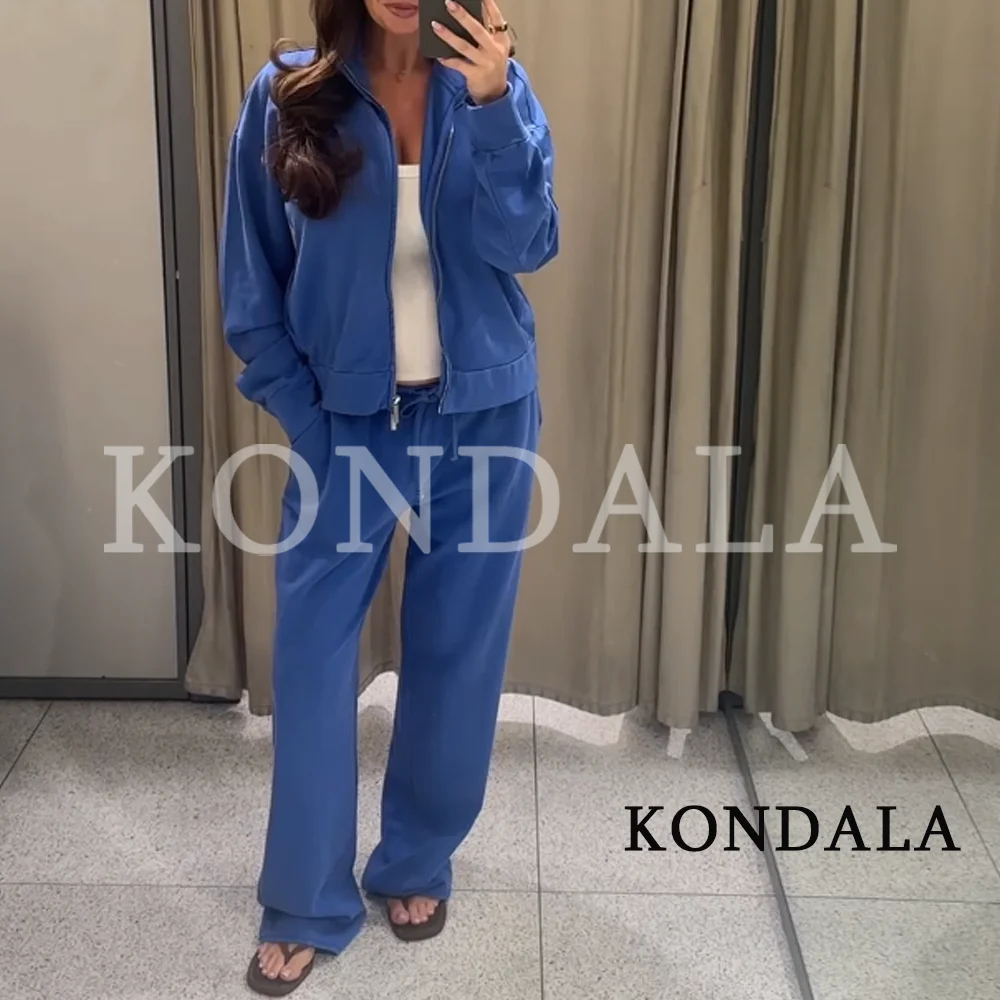 KONDALA Women Sport Casual Pants Set Hooded Zipper Jacket, Drawstring Pants 2026 Early Autumn Fall Trendy City Walk Elegant Set
