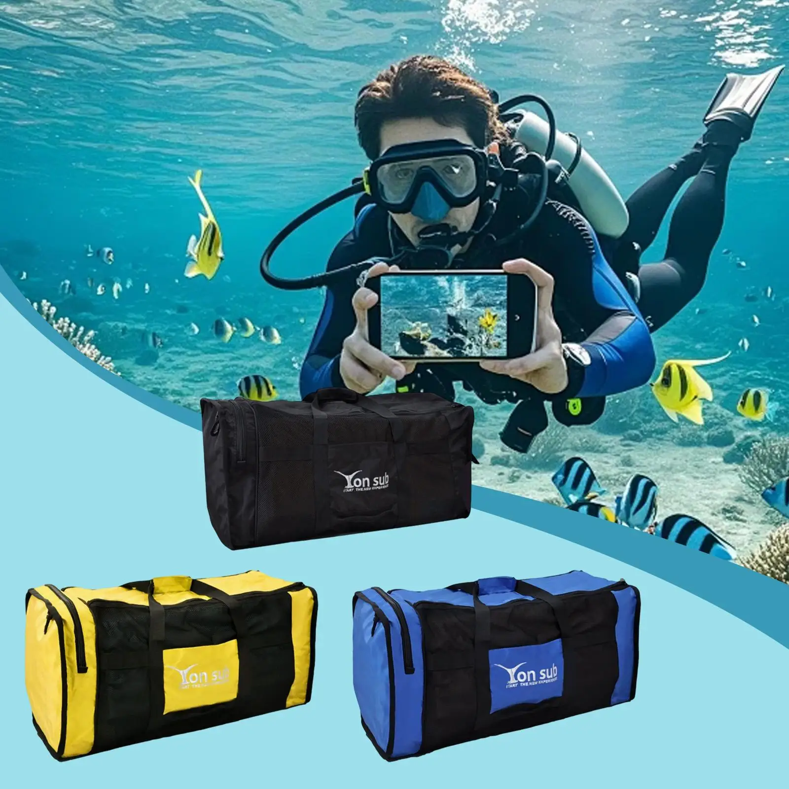 

Сетчатая сумка-даффл для дайвинга из нейлона и полиэстера, водонепроницаемая дорожная сумка для хранения ласт для снорклинга и серфинга