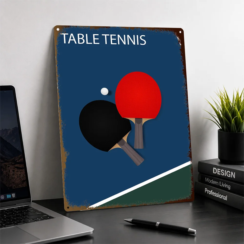 Table Tennis Minimalist Graphic Printed Poster Customized Aluminum Metal Sign Endurance Athlete Wall Art Ideal For Sports Bars