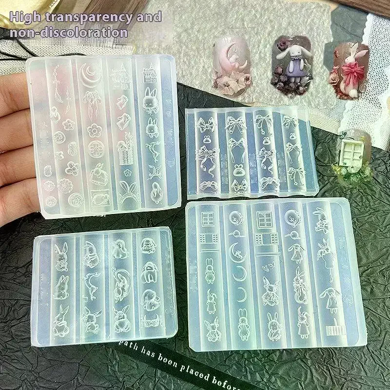 Cartoon Rabbit Bow Nail Silicone Mold Nail Art Mold Stamp Relief Nail Decoration Accessories Nail Art Mold DIY Manicure Tools
