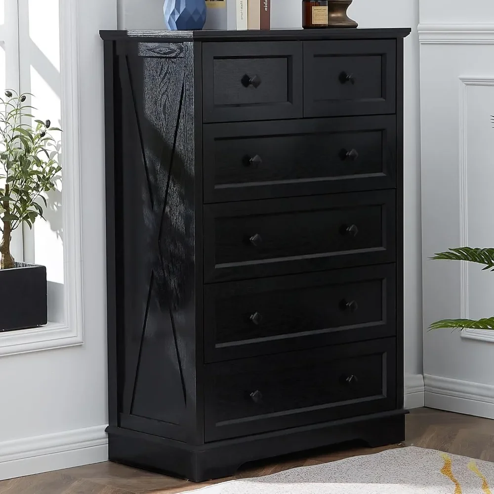 

Farmhouse-style Six-drawer Chest of Drawers, 48-inch Tall Living Room Cabinet, Wooden Storage Unit