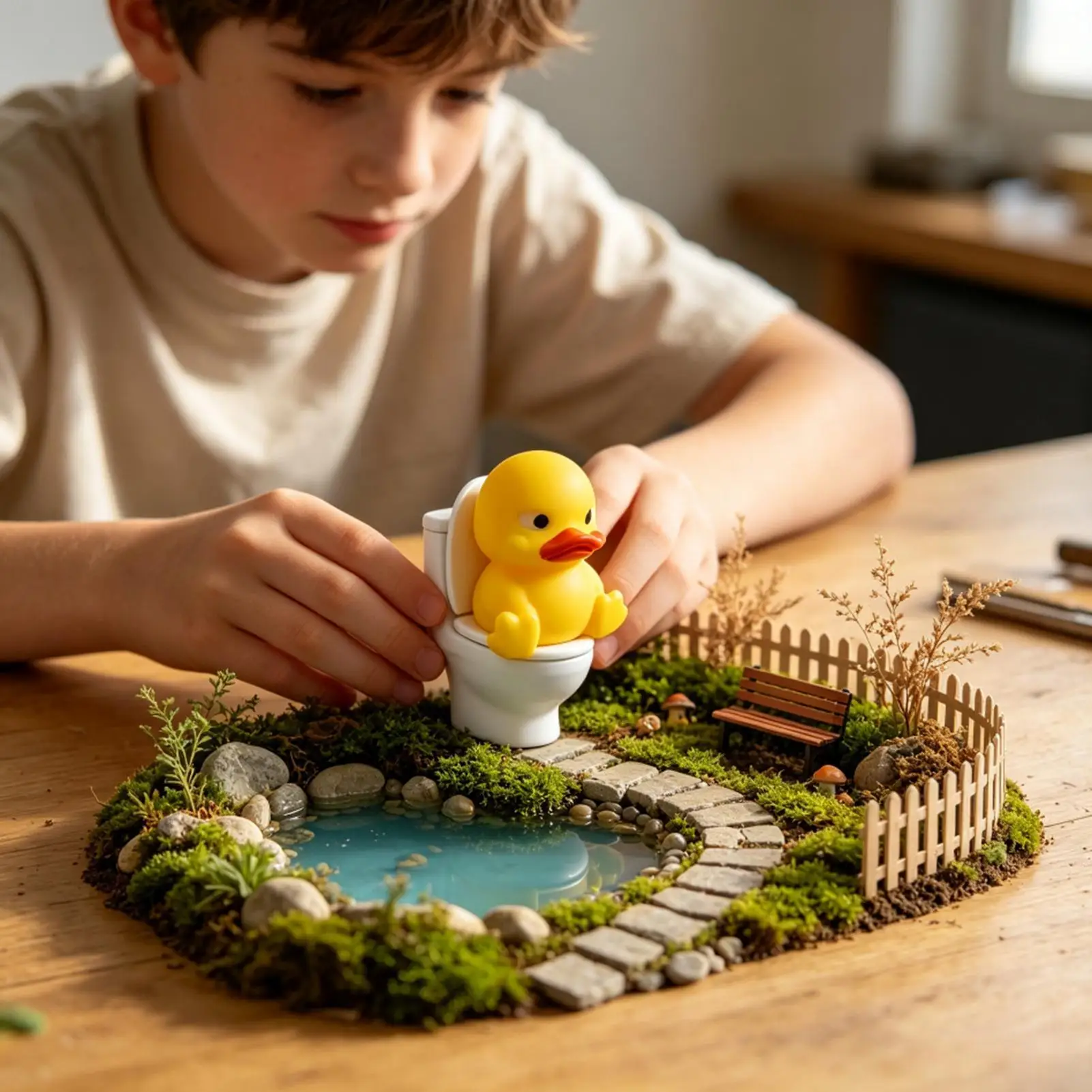Duck Toilet Figure Funny Bathroom Decor Miniature Duck Mini Animal Toilet Sculpture For Home Bathroom Living Room Study Shelf